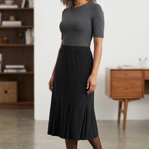 Jaclyn Smith Dresses & Skirts - Jaclyn Smith Black Gore Hem Midi Skirt Medium Workwear Office Minimalist